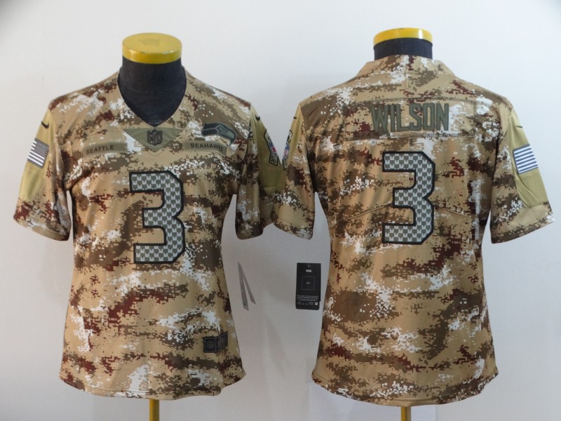 Women's Seattle Seahawks #3 Russell Wilson Camo Salute To Service Stitched NFL Jersey(Run Small)